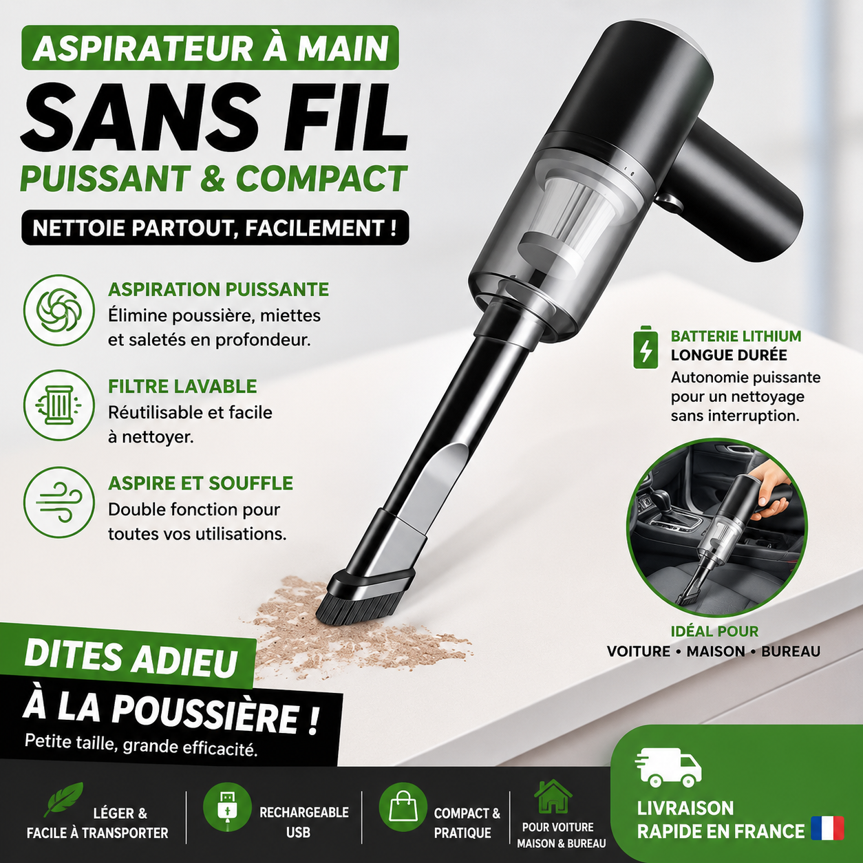 Aspirateur de Voiture Sans Fil