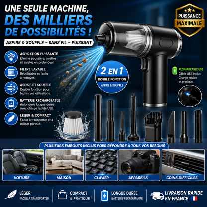 Plumeau à Air Comprimé 2 en 1 – Souffleur de Poussière Sans Fil